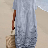 Robe Midi en Lin Brodée