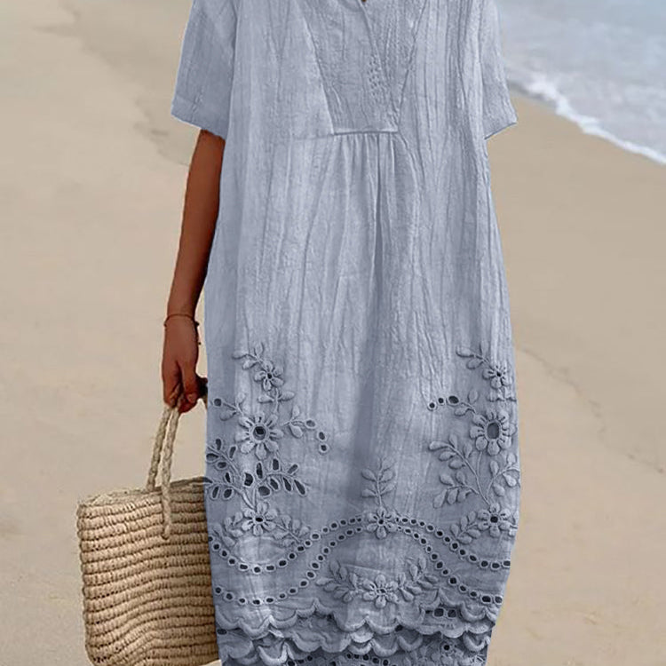 Robe Midi en Lin Brodée
