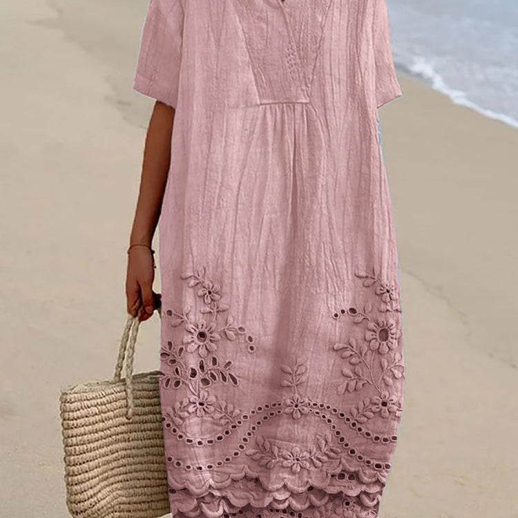 Robe Midi en Lin Brodée