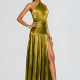 Robe Longue Plissée à Col Halter