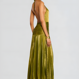 Robe Longue Plissée à Col Halter