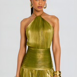 Robe Longue Plissée à Col Halter