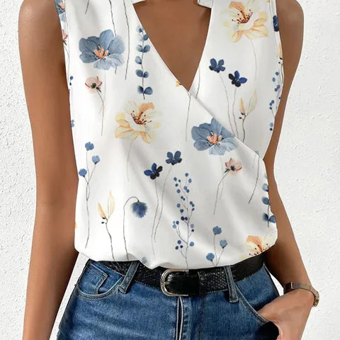 Women's Sleeveless Wrap V-Neck Blouse