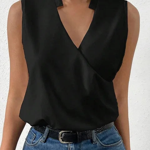 Women's Sleeveless Wrap V-Neck Blouse