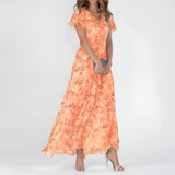 Robe Longue Femme Fleurie à Col V Croisé