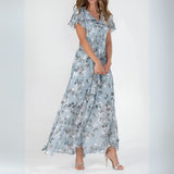 Robe Longue Femme Fleurie à Col V Croisé