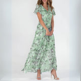 Robe Longue Femme Fleurie à Col V Croisé