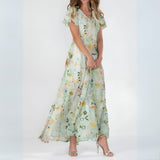 Robe Longue Femme Fleurie à Col V Croisé