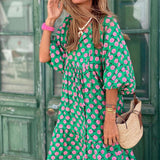 Robe Longue Bohème Imprimée Coupe Ample Manches 3 4 Chic