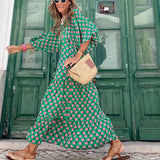 Robe Longue Bohème Imprimée Coupe Ample Manches 3 4 Chic