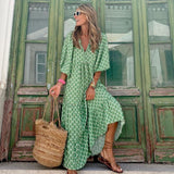 Robe Longue Bohème Imprimée Coupe Ample Manches 3 4 Chic
