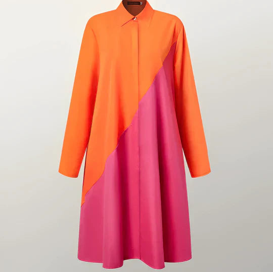 Robe Chemise Ample Manches Longues Boutonnée Style Minimaliste Chic