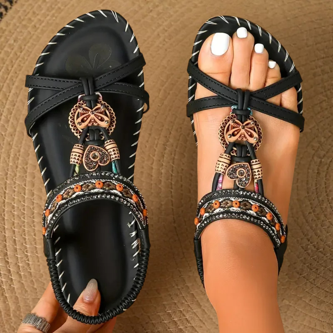 Sandales Femme à Brides Croisées avec Perles Décoratives