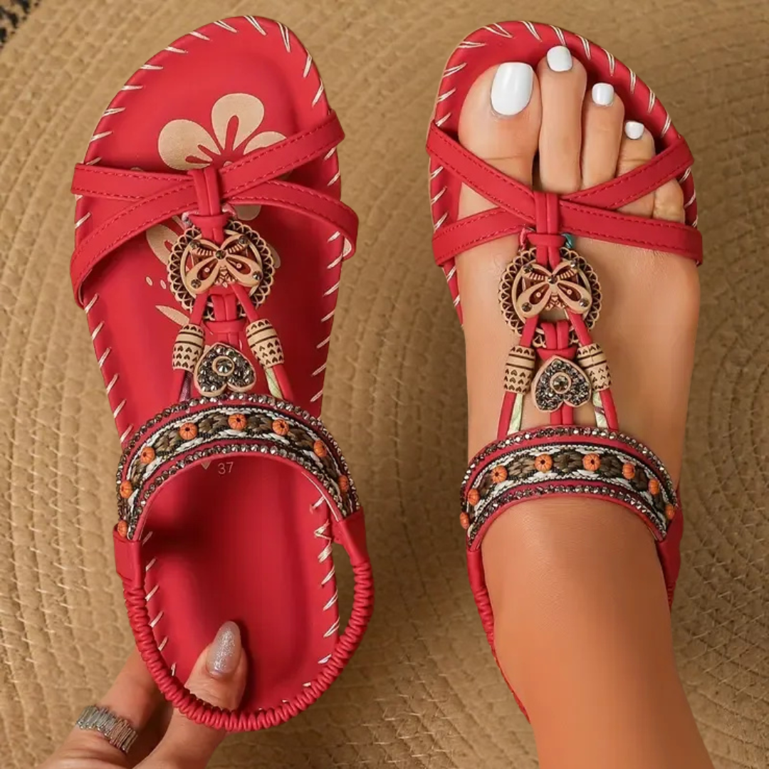 Sandales Femme à Brides Croisées avec Perles Décoratives