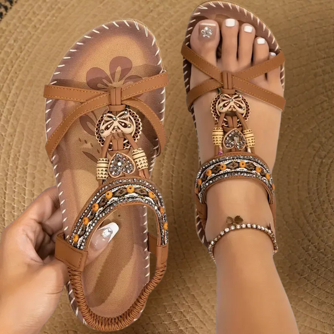 Sandales Femme à Brides Croisées avec Perles Décoratives