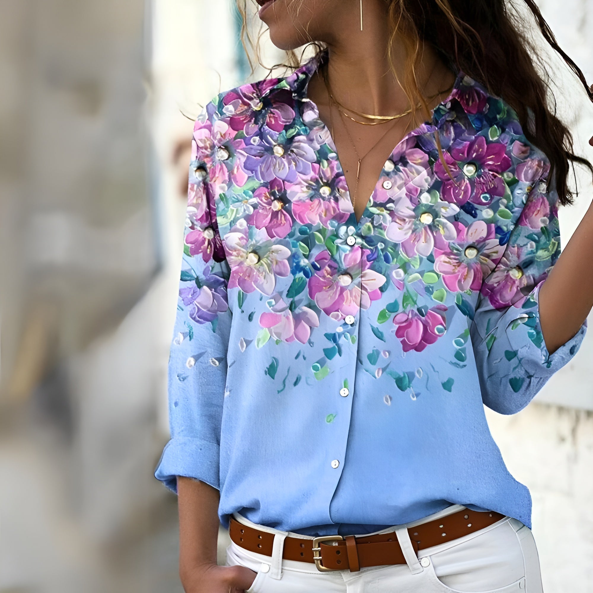 Chemisier Femme Patchwork Imprimé – Blouse Élégante Moderne