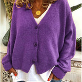 Cardigan Femme Boutonné Col V Décontracté
