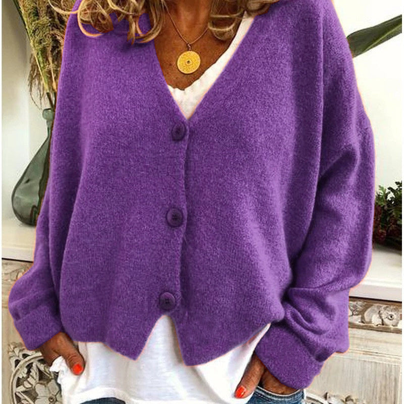 Cardigan Femme Boutonné Col V Décontracté