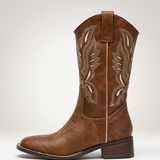 Bottes cowboy hautes brodées à talon bottier