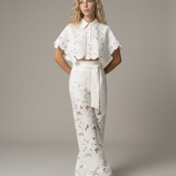 Ensemble femme top sans manches et jupe midi brodée