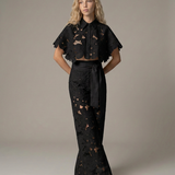 Ensemble femme top sans manches et jupe midi brodée