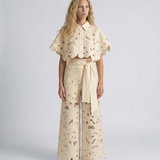 Ensemble femme top sans manches et jupe midi brodée