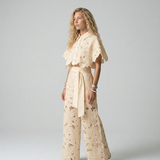 Ensemble femme top sans manches et jupe midi brodée