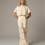 Ensemble femme top sans manches et jupe midi brodée