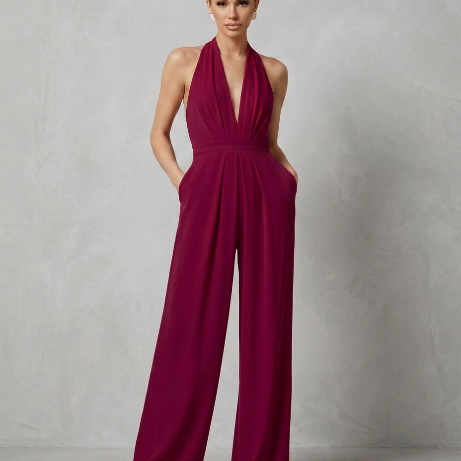 Combinaison femme dos nu à col halter et jambes larges
