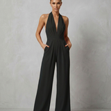 Combinaison femme dos nu à col halter et jambes larges