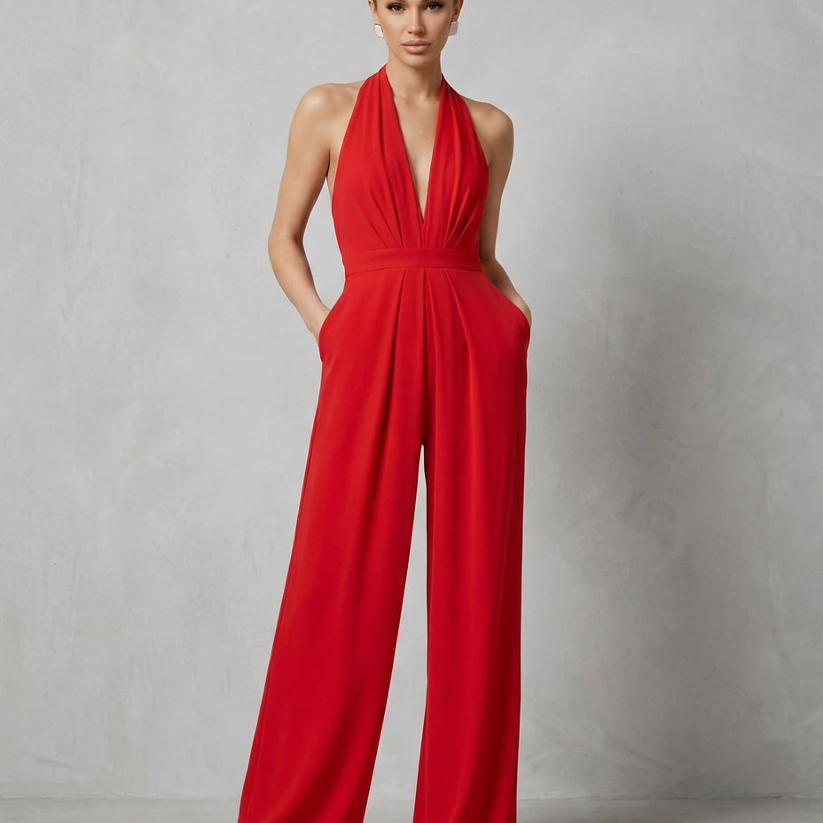 Combinaison femme dos nu à col halter et jambes larges