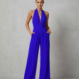 Combinaison femme dos nu à col halter et jambes larges