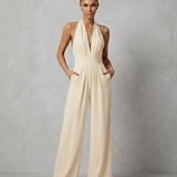 Combinaison femme dos nu à col halter et jambes larges