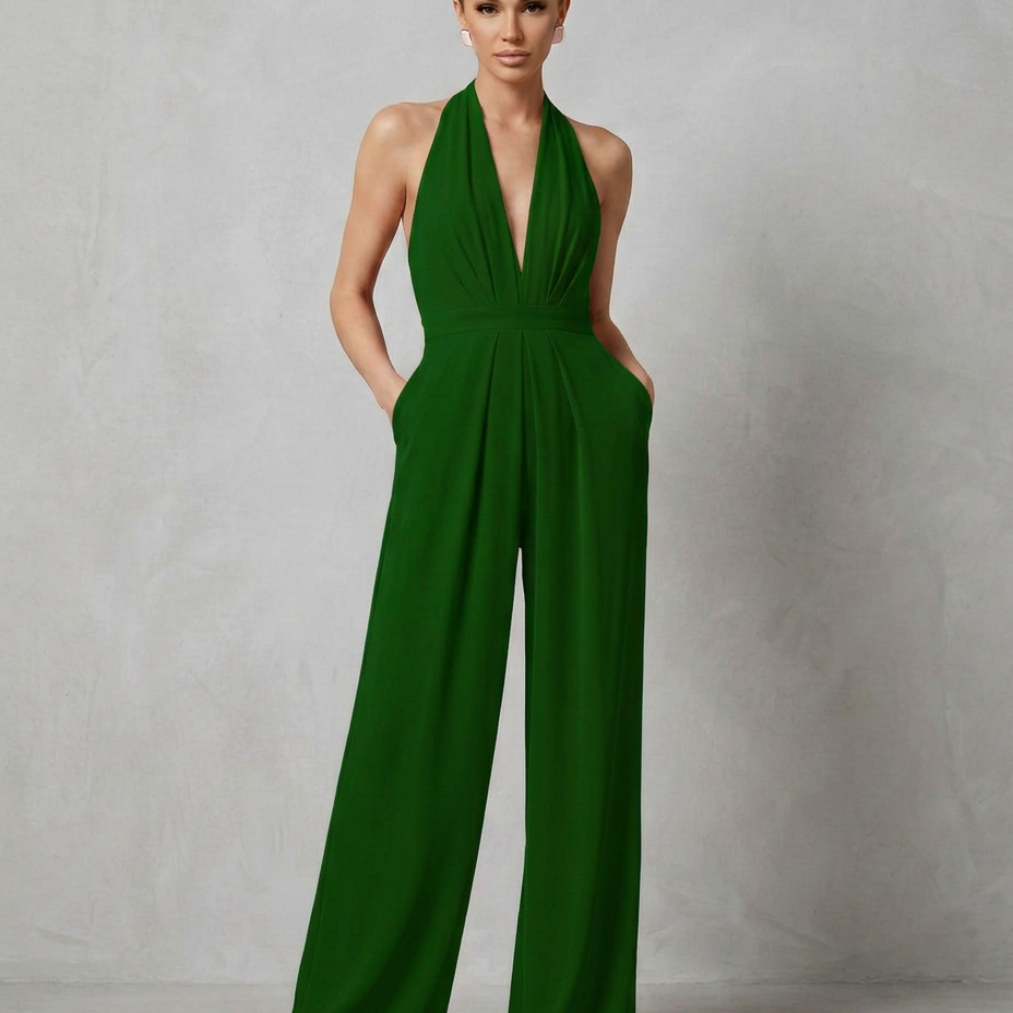 Combinaison femme dos nu à col halter et jambes larges