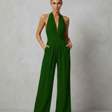 Combinaison femme dos nu à col halter et jambes larges