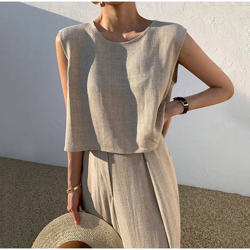 Combinaison Large Fluide Sans Manches Taille Élastique Confort Chic
