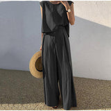 Combinaison Large Fluide Sans Manches Taille Élastique Confort Chic