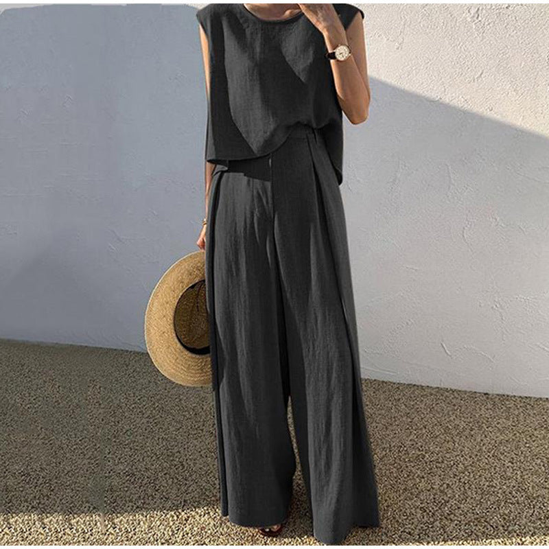 Combinaison Large Fluide Sans Manches Taille Élastique Confort Chic