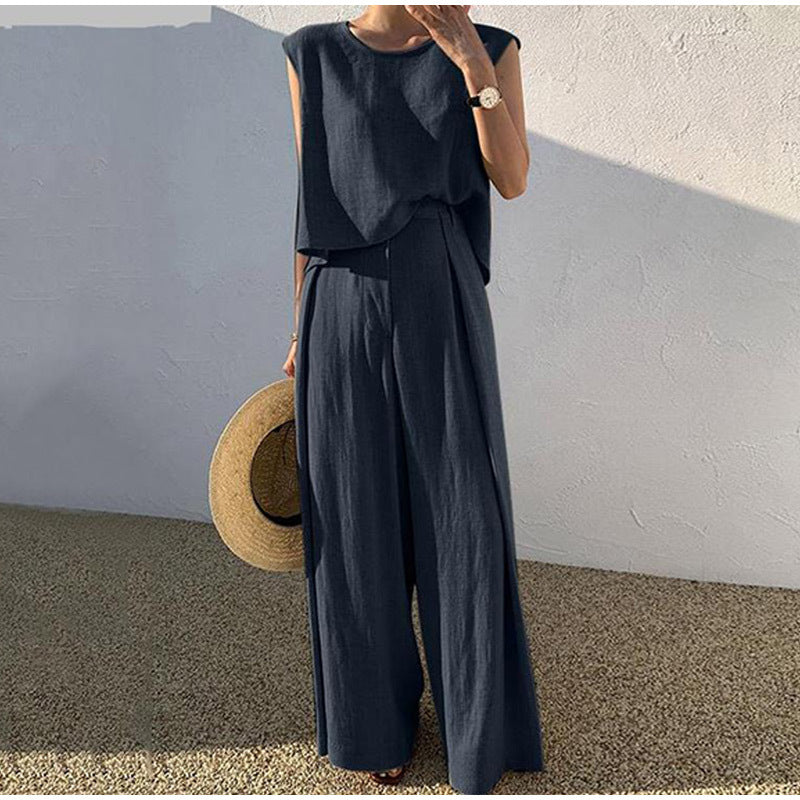 Combinaison Large Fluide Sans Manches Taille Élastique Confort Chic