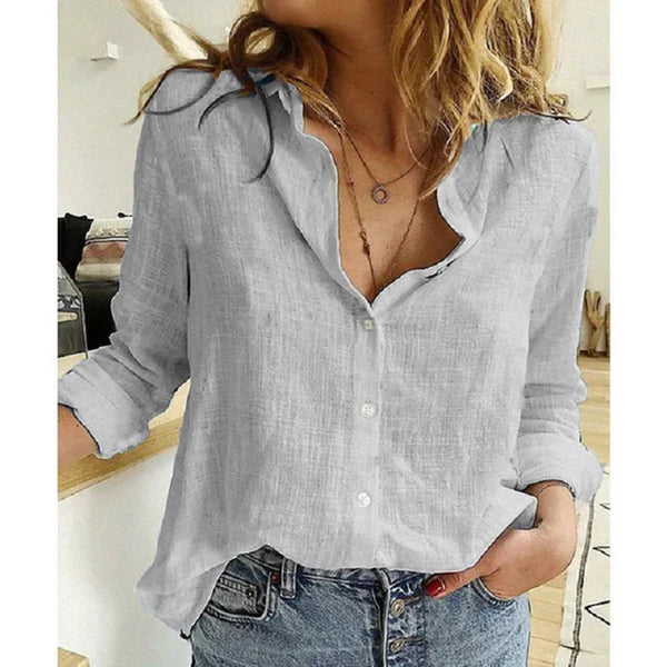 Blouse Imprimée Oiseaux Col V Manches Longues Chic