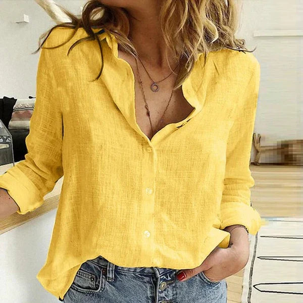 Blouse Imprimée Oiseaux Col V Manches Longues Chic