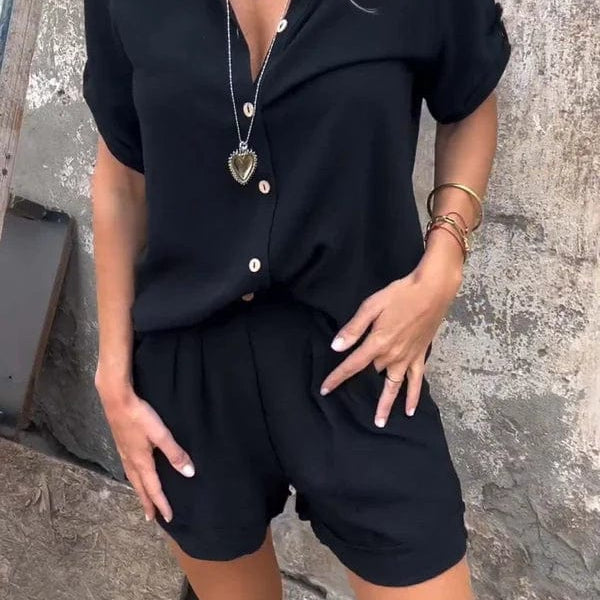 Combishort Boutonné à Ceinture