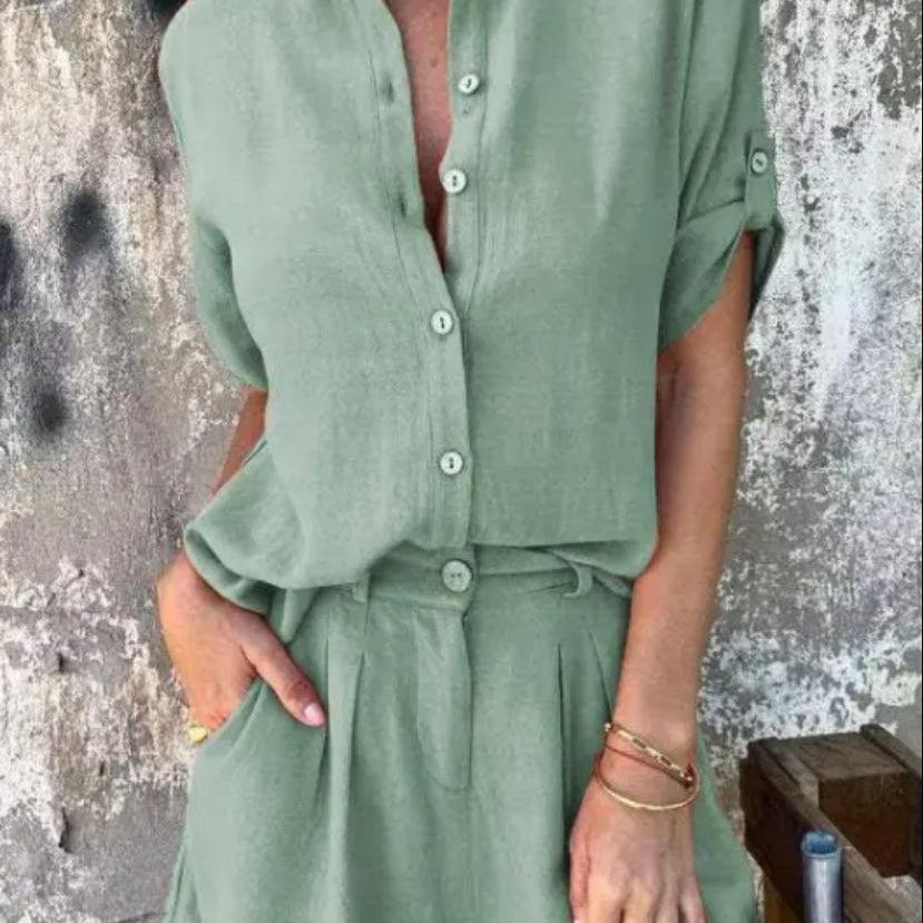 Combishort Boutonné à Ceinture