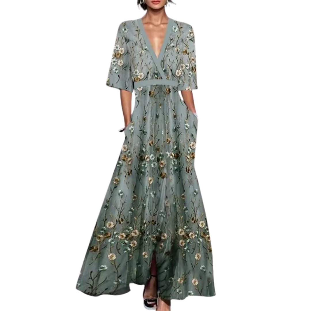 Robe Femme Longue Fleurie – Robe Élégante Col V