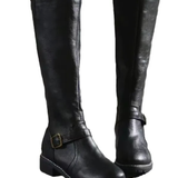 Bottes Hautes Cuir Boucle Talon Bas Style Classique Élégant