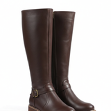 Bottes Hautes Cuir Boucle Talon Bas Style Classique Élégant