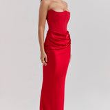 Robe Longue Bustier Drapée Élégance Satinée