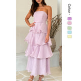Robe longue bustier à volants étagés pour femme