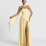 Robe longue bustier plissée à fente pour femme