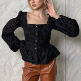 Elegant Blonde Bluse Med Pufærmer Feminint Stil